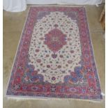 Pink, blue, green, cream and mustard patterned rug - 2.68m x 1.8m (tassels af so not included)