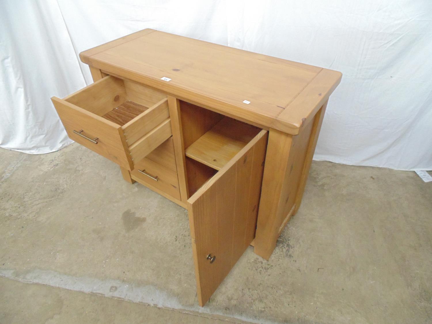 Modern oak sideboard with single cupboard door having knob handle opening to reveal single shelf - Image 2 of 2