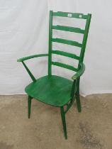 Mid century green Ercol ladder back chair on tapering stretchered legs - 23.25" x 16.5" x 40.25"