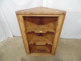 Pine open fronted corner cabinet having two shaped shelves with moulded surround - 27.5" x 14.5" x