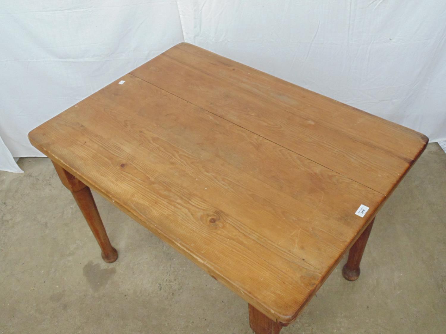 Pine kitchen table having solid five plank top standing on tapering legs - 41" x 29.5" x 28.75" tall - Image 2 of 2
