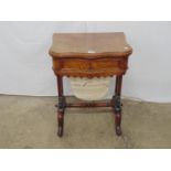 Victorian walnut sewing/card table having shaped top and single drawer opening to reveal