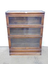 Globe Wernicke three section oak bookcase with knob handles (one missing) - 34" x 12" x 45.5" tall