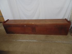 Oak bench seat with two panel front and removable seat, with open back and base - 98" x 15.5" x 20.