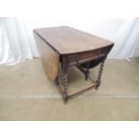 Oak barley twist gateleg table with single drawer - 26.5" x 46" x 29" tall (leaves dropped) Please