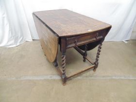 Oak barley twist gateleg table with single drawer - 26.5" x 46" x 29" tall (leaves dropped) Please