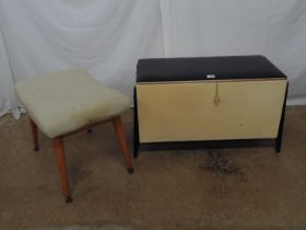 Mid century Meredew stool with round tapering legs ending in brass feet - 23.5" x 16" x 17.5" tall