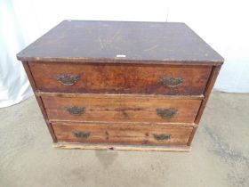 Pine chest of three long drawers having brass handles, standing on plinth base - 35.5" x 26.5" x