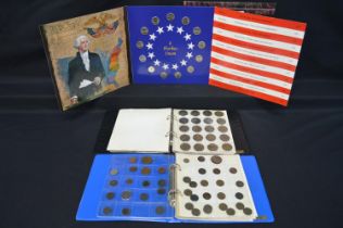 Quantity of pre-decimal coins contained in folders together with a set of Brilliant uncirculated