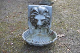 20th century lead lions face wall fountain with shell shape bowl - 11.5" wide Please note