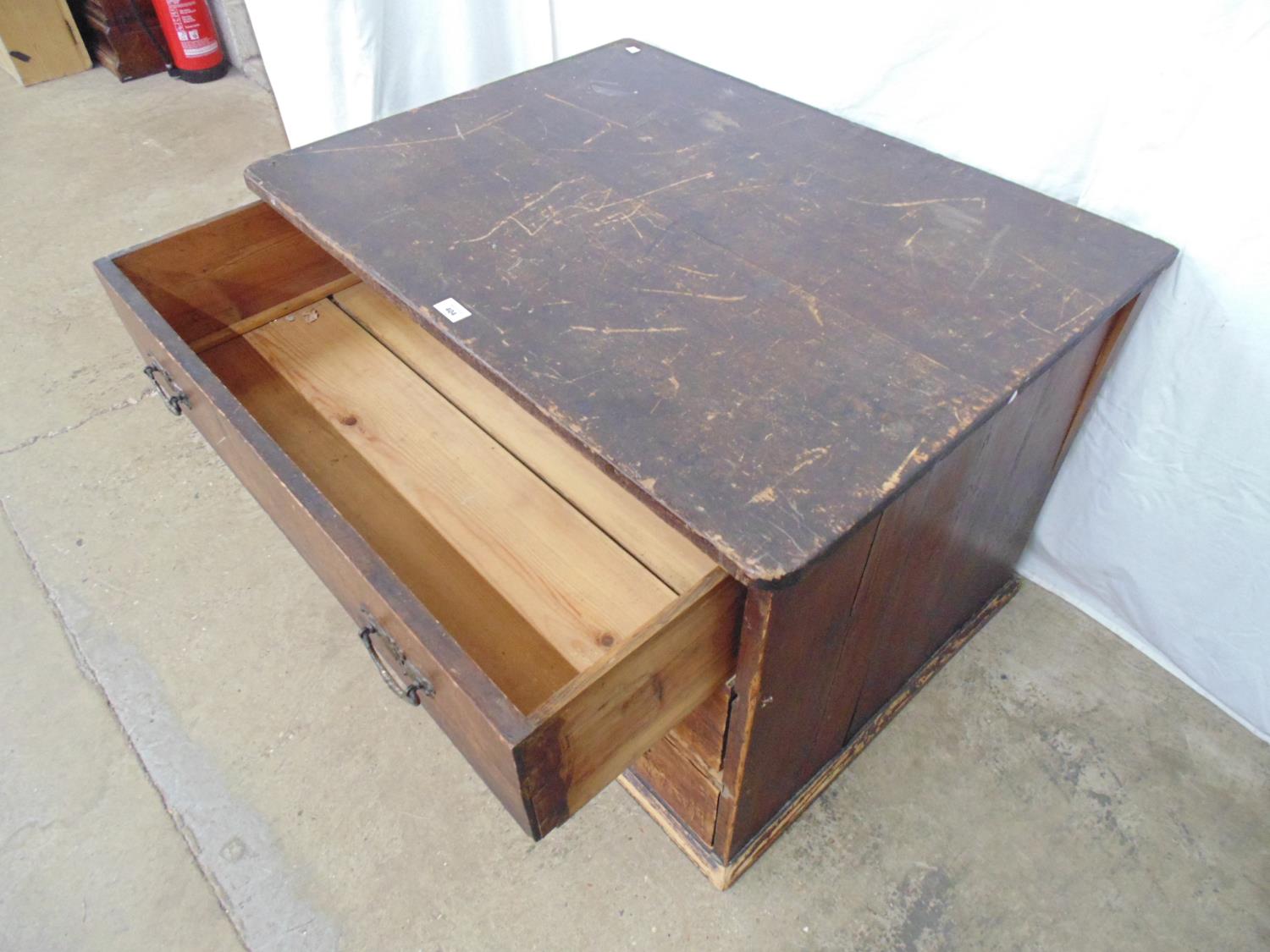 Pine chest of three long drawers having brass handles, standing on plinth base - 35.5" x 26.5" x - Image 2 of 3