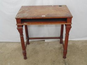 Clerks/school desk with inkwell aperture, standing on stretchered legs - 28" x 18" x 29.5" tall