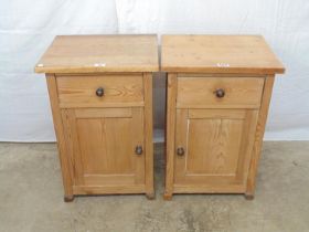 Pair of pine pot cupboards/bedside cabinets having single drawer over single door to each - 17" x
