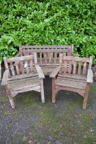 Wooden garden bench and chair set to comprise: two benches - 62.5" long and 50.75" long together
