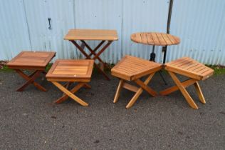 Group of six various folding wooden garden drinks tables Please note descriptions are not