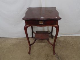 Mahogany two tier occasional table with single drawer, standing on cabriole legs - 20" x 20" x 27.5"