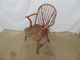 19th century elm stick back Windsor chair standing on turned stretchered legs Please note