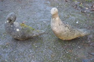 Pair of weathered reconstituted garden ornaments of doves - 10.5" x 12.5" tall Please note