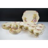 Shelley ' Englands Charm ' pattern tea set comprising 6 tea cups & saucers, 6 tea plates, milk