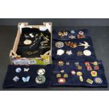 A collection of vintage brooches together with vintage cufflinks and tie clips and an Oris pocket