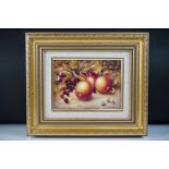 Royal Worcester Artist Nigel Creed hand-painted rectangular plaque of still life apples, grapes