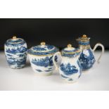 Caughley late 18th century blue and white ceramics, 4 items, to include a lidded milk jug in the '