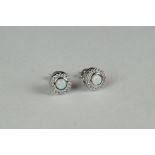 Pair of silver, CZ & central opal panel stud earrings