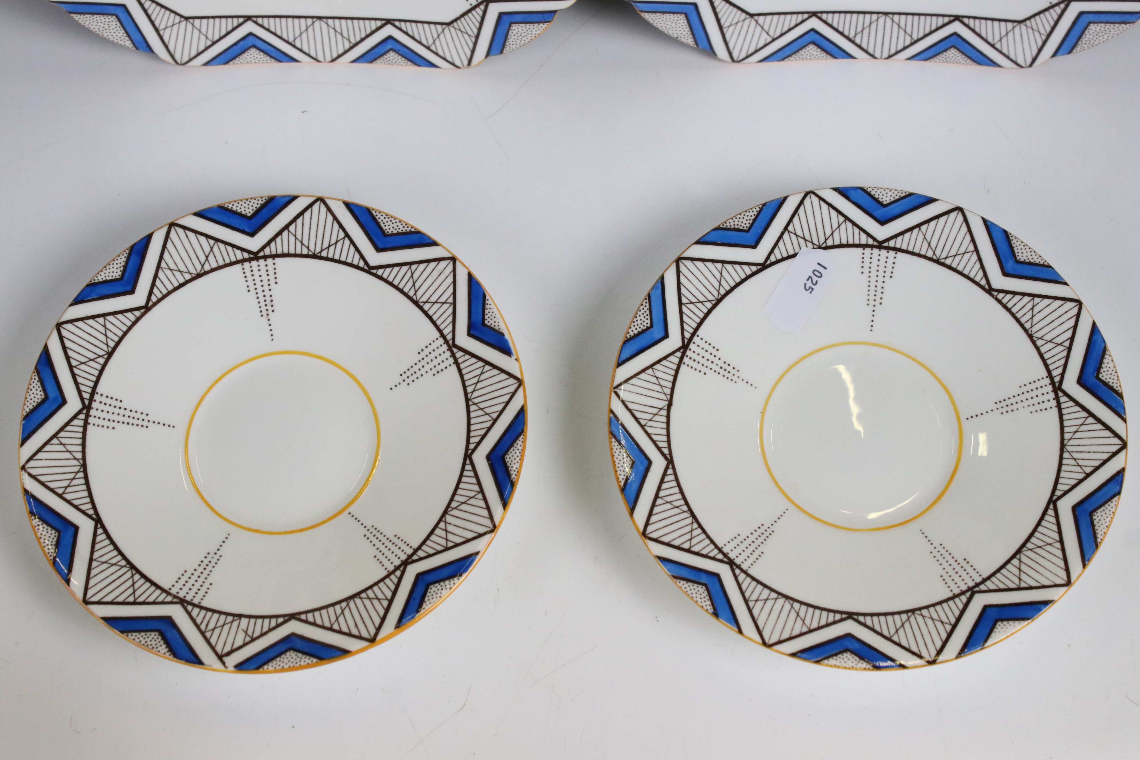 Two Shelley Vogue shaped ' Blue Chevron ' pattern trios comprising 2 teacups, 2 saucers and 2 tea - Image 10 of 10