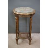 French style Giltwood Circular Lamp Table, the needlework panel top top with glass cover, the four