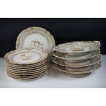 Victorian dessert set with hand painted floral decoration on white ground with gilt borders, pattern