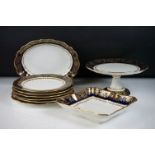 Early 20th Century Hammersley & Co dessert set with gilt foliate decorated borders on cobalt blue