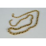 A 18ct yellow gold rope chain necklace.