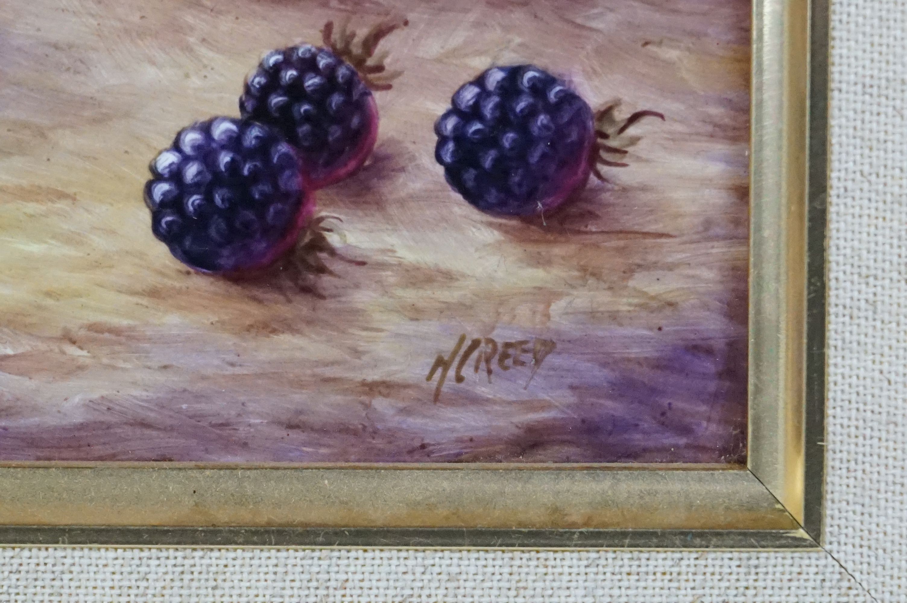 Royal Worcester Artist Nigel Creed hand-painted rectangular plaque of still life peaches, cherries - Image 6 of 7