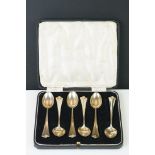 A hallmarked silver cased six piece tea spoon set by David Anderson of Norway.