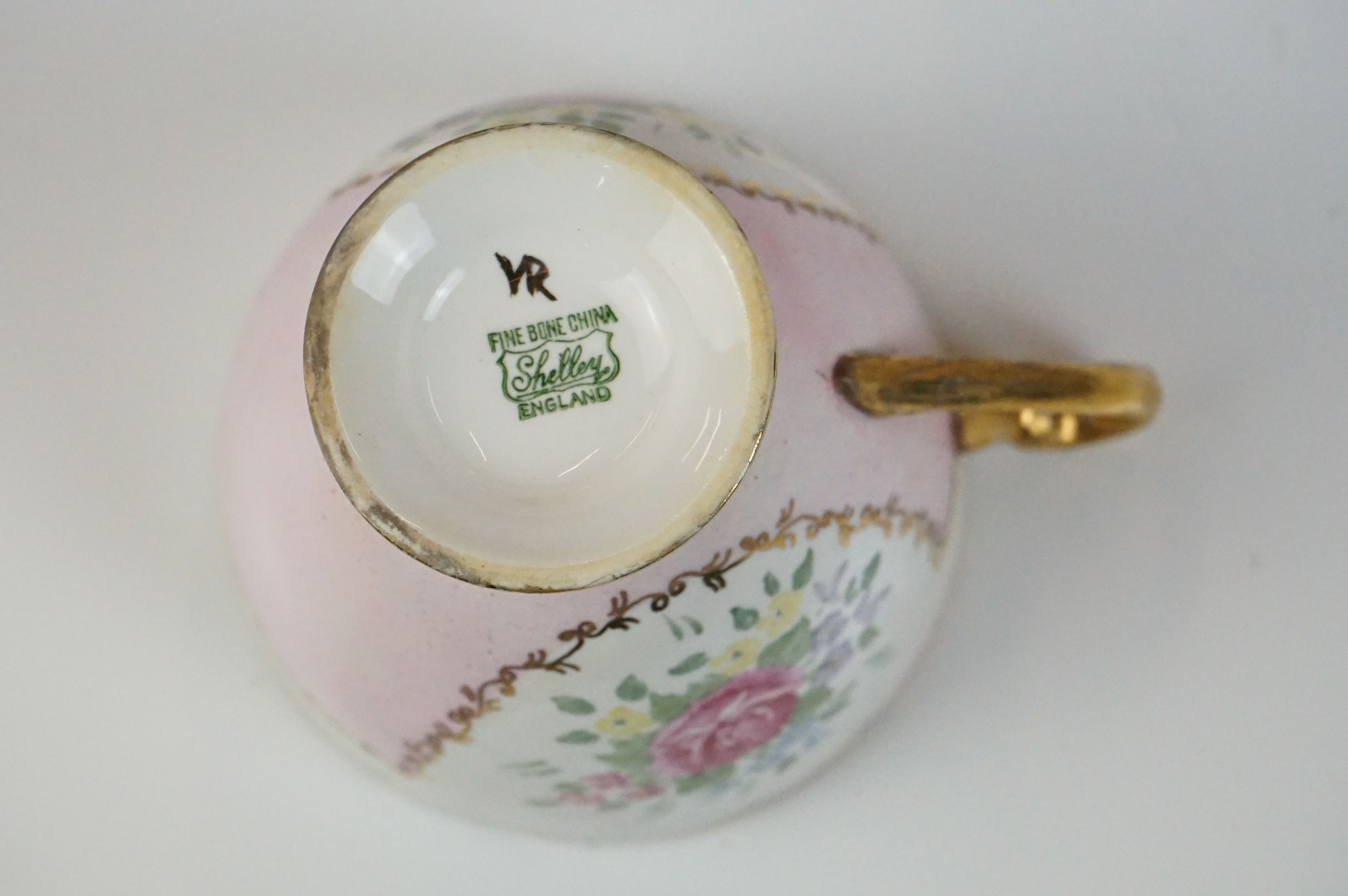 Early 20th Century Shelley hand painted floral tea ware on pink and white ground, with gilt - Image 4 of 12