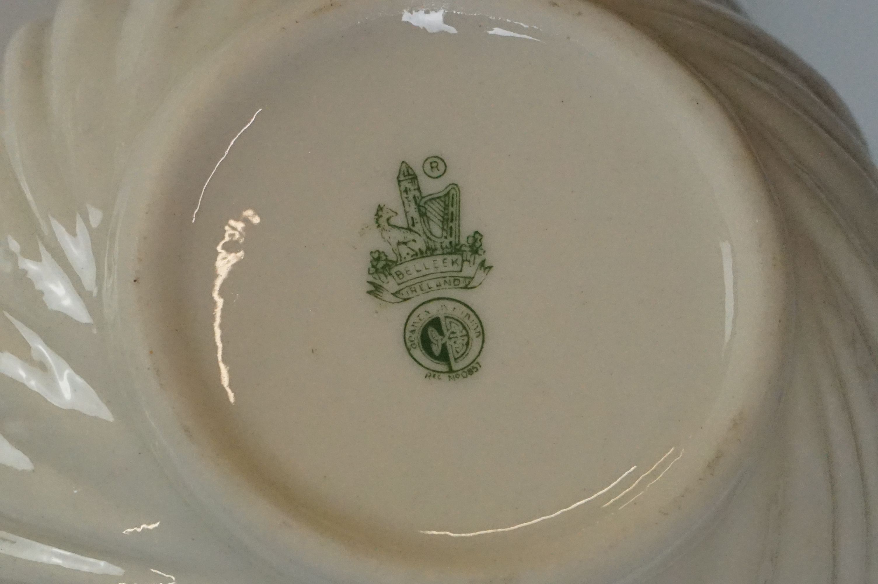 Belleek porcelain tea ware comprising Green Neptune pattern (teapot & cover and milk jug), 2 teacups - Image 5 of 15