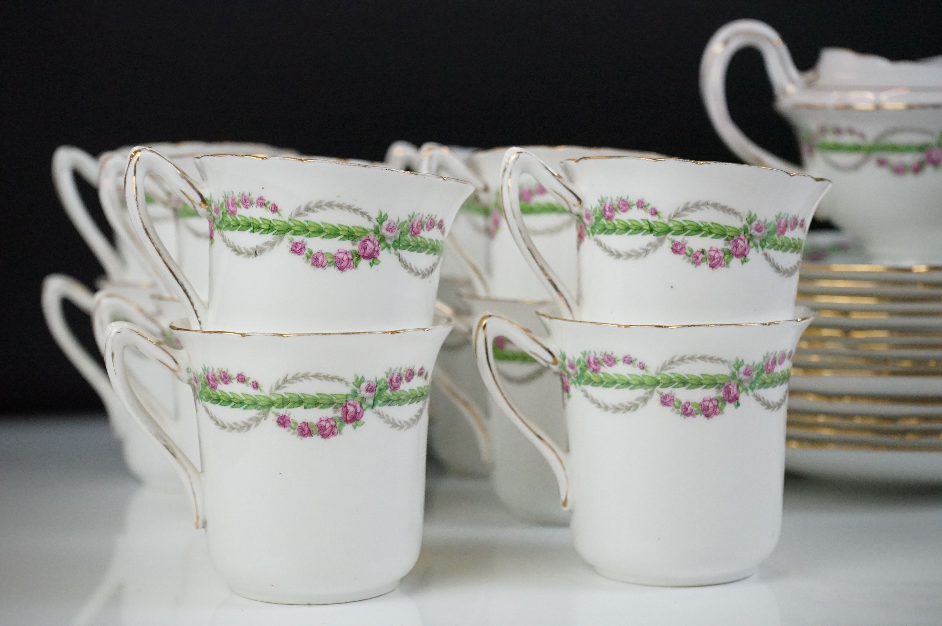 Early 20th Century Shelley ' Late Foley ' tea set, pattern no. 10550, with pink and green floral - Image 2 of 13