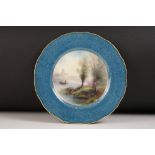 Early 20th Century George Evans for Royal Worcester cabinet plate with hand painted lake scene