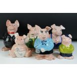 Set of Six Wade NatWest ceramic piggy banks with stoppers, to include cousin Wesley, Sir Nathaniel