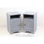 Pair of Grey Painted Bedside Cabinets, each with shelf above a cupboard, 36cm wide x 64cm high