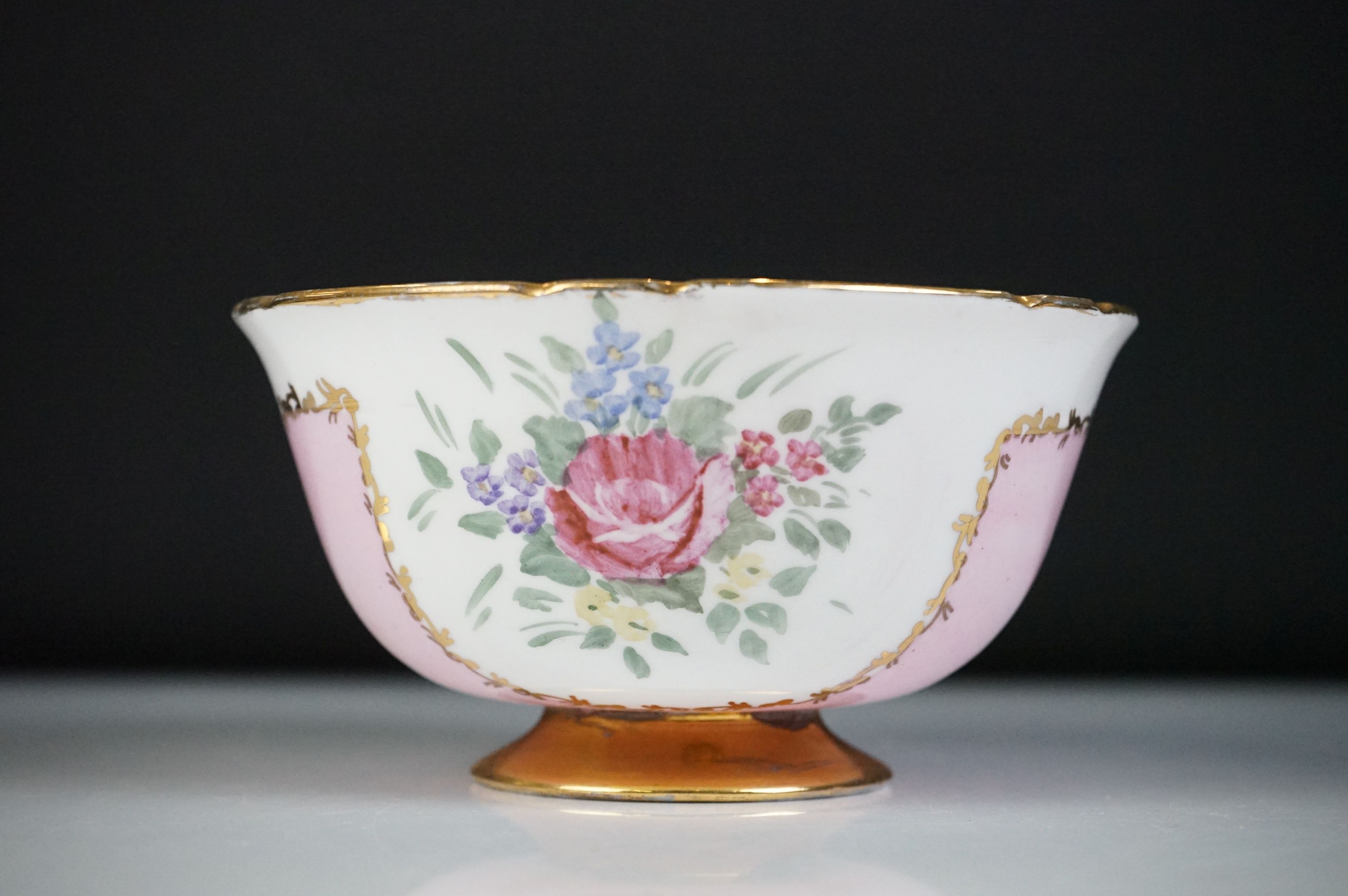 Early 20th Century Shelley hand painted floral tea ware on pink and white ground, with gilt - Image 12 of 12