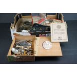 A box of mixed collectables to include vintage costume jewellery, pocket watch, hallmarked silver
