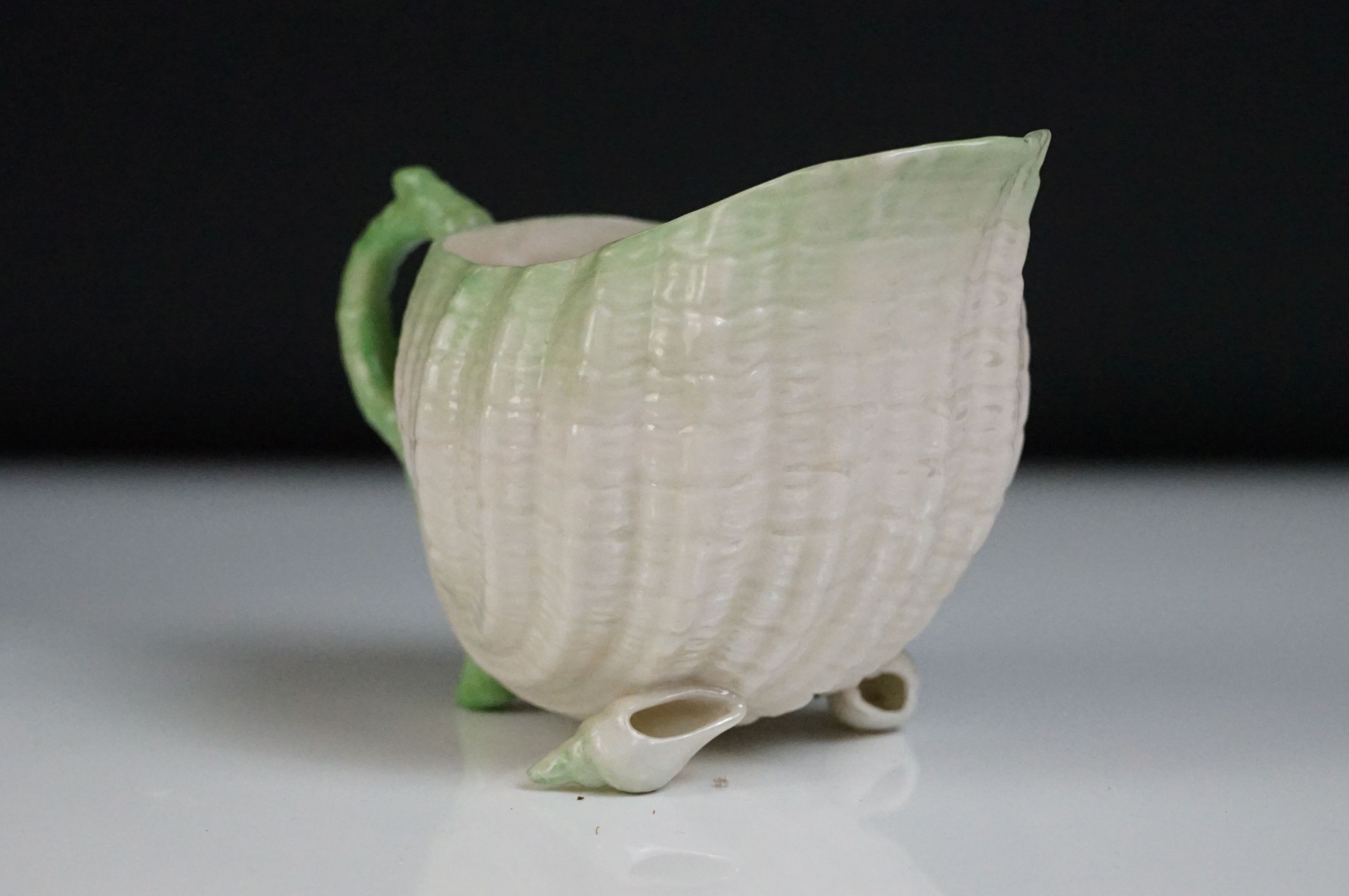 Belleek porcelain tea ware comprising Green Neptune pattern (teapot & cover and milk jug), 2 teacups - Image 7 of 15