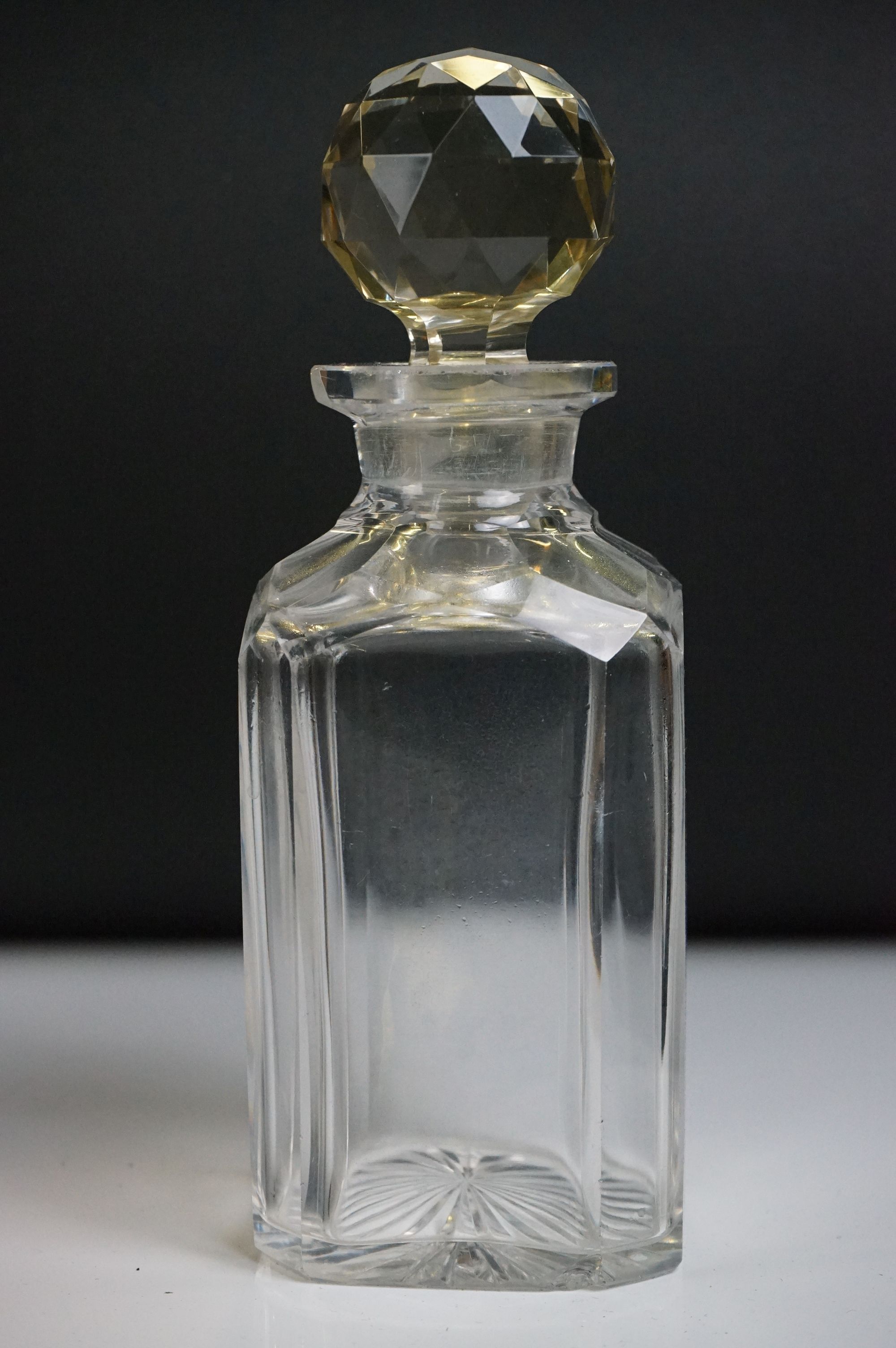Victorian burr walnut brass-bound three bottle tantalus, containing three matching cut glass - Image 7 of 10