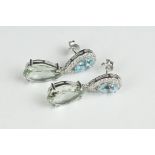 Pair of large aquamarine and CZ drop earrings