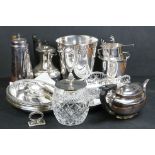 A collection of mixed silver plate to include champagne bucket, coffee pot, biscuit barrel...etc.