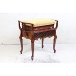 Art Nouveau Early 20th century rectangular adjustable Piano stool, with upholstered seat, twin