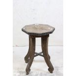 Mixed Hardwood Octagonal Carved Stool raised on four curved legs with leaf carving, 31.5cm wide x