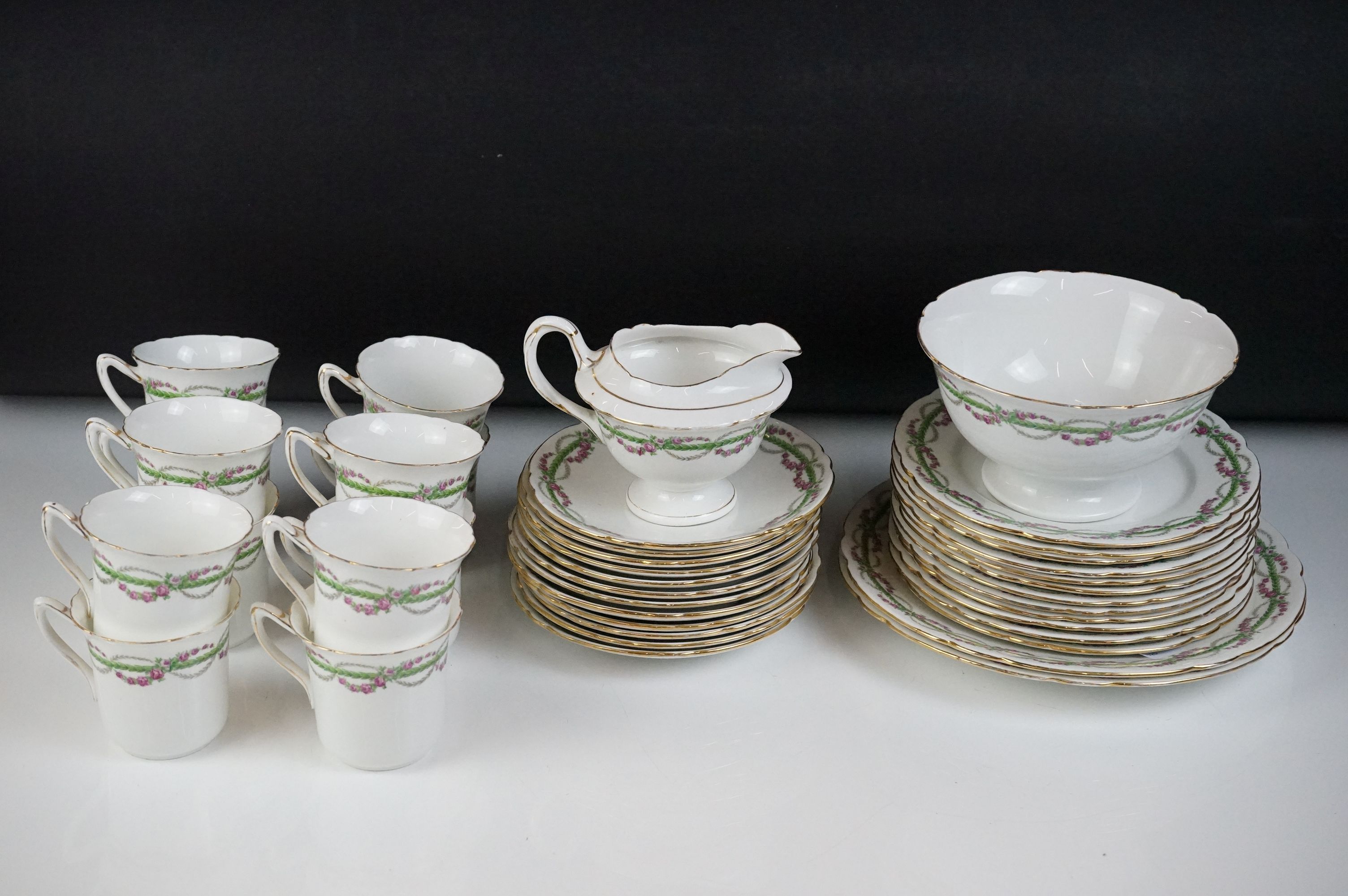 Early 20th Century Shelley ' Late Foley ' tea set, pattern no. 10550, with pink and green floral