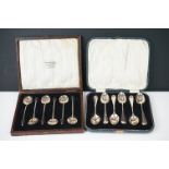 A cased set of six fully hallmarked sterling silver teaspoons together with a cased set of six